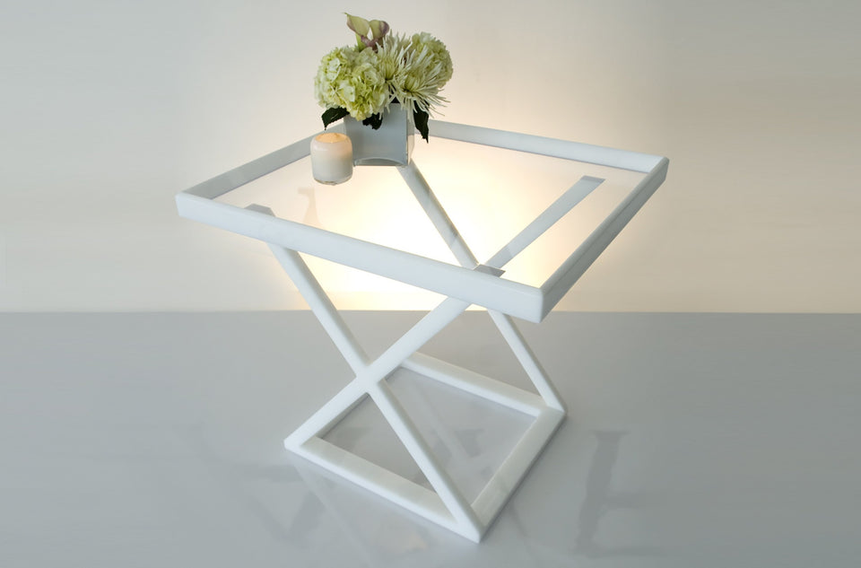Revolver Occasional Table in White with Clear Tabletop