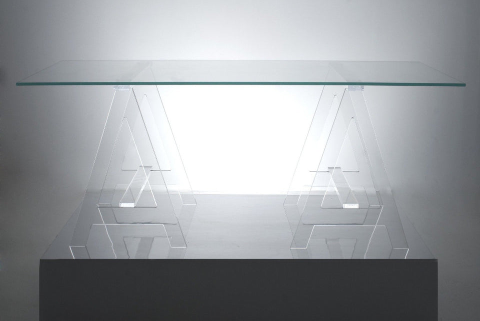 Alexandra Von Furstenberg Acrylic transparent clear A-Frame Modern Luxury Desk or Dining Table