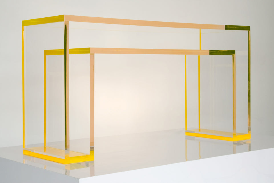 Alexandra Von Furstenberg acrylic lucite desk or console table in yellow for home or office decor