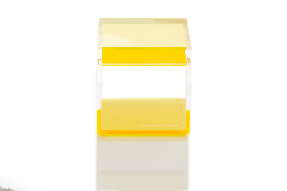 Alexandra Von Furstenberg acrylic cube treasure box in yellow for desktop storage holder