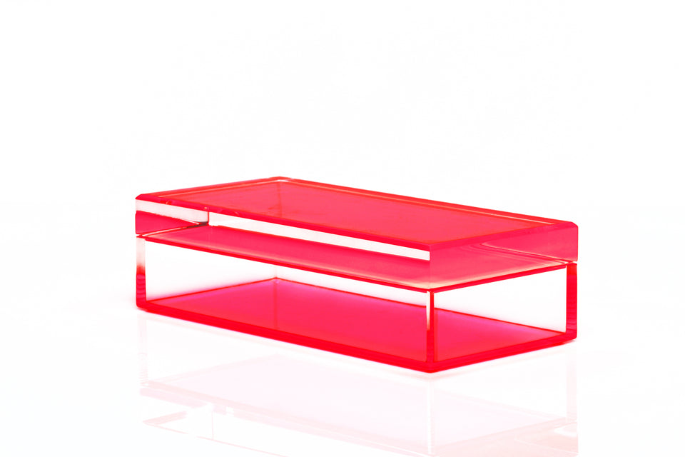 Alexandra Von Furstenberg acrylic red short rectangle treasure box desktop storage container.