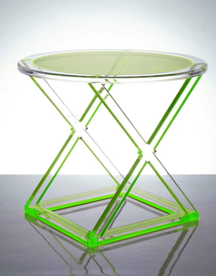 Alexandra Von Furstenberg Acrylic LUcite X shape side occasional table in green 