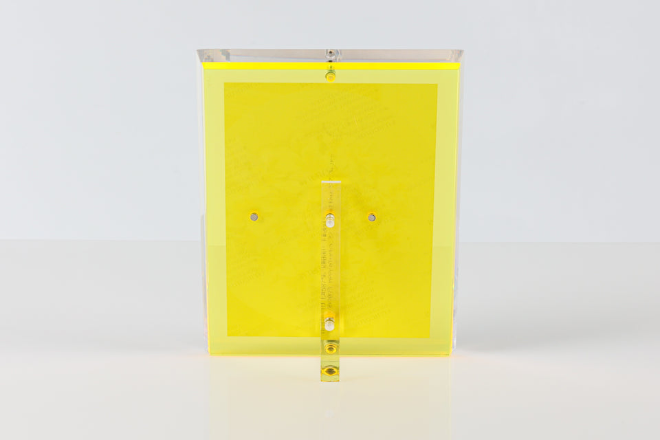 Acrylic picture frame back viewing stand. Yellow acrylic picture frame by alexandra von furstenberg. 