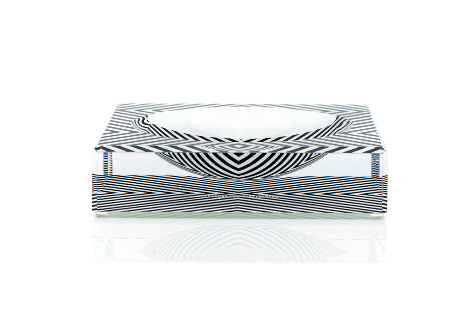 Alexandra Von Furstenberg Acrylic Luxury Custom Candy bowl dish in black and white striped print