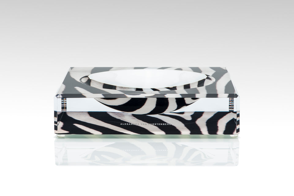 Alexandra Von Furstenberg Acrylic Luxury Custom Candy bowl dish in striped zebra print