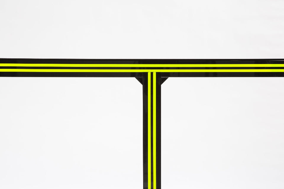 Alexandra Von Furstenberg Solid Black with yellow accent Acrylic Lucite Desk closeup angle