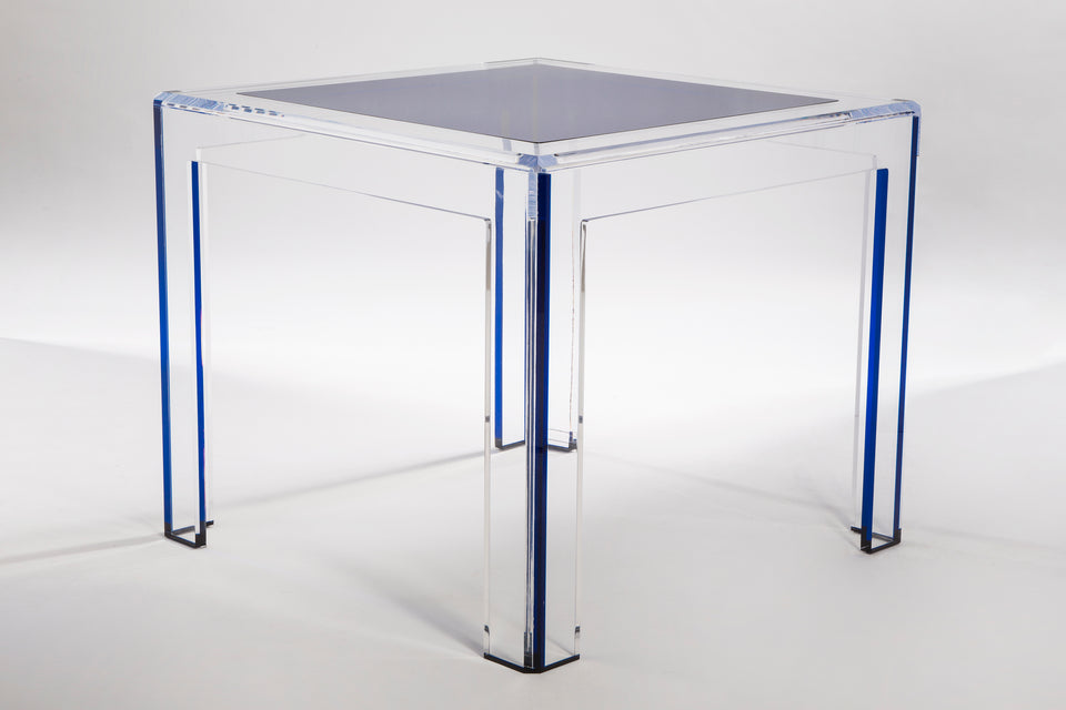 Alexandra Von Furstenberg Transparent Acrylic Lucite Playing Card Table with blue accent