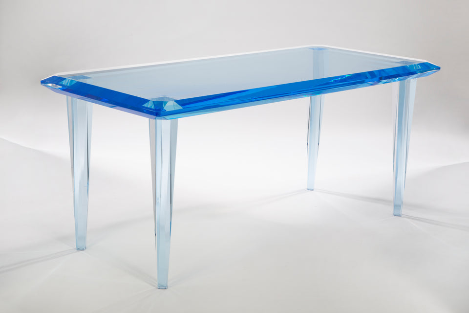 Alexandra Von Furstenberg Acrylic Dining Table or Desk in blue color accent