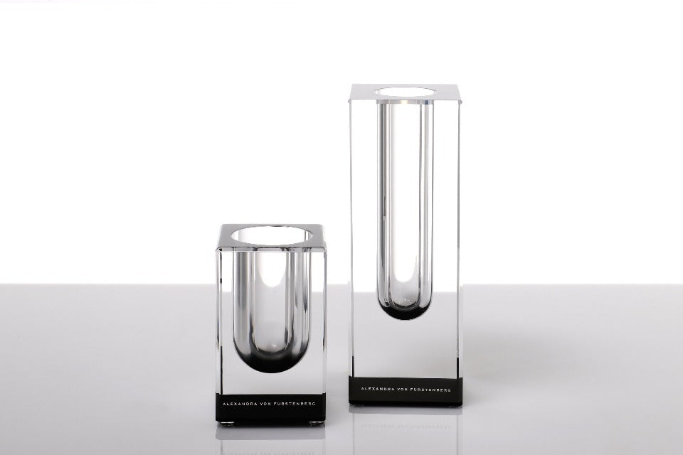 Alexandra Von Furstenberg Tall and short clear transparent acrylic cylinder bud vase in black