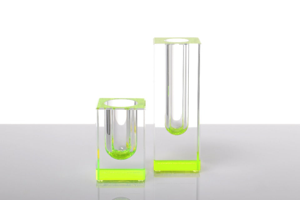 Alexandra Von Furstenberg Acrylic Cylinder Vase with Neon green accent