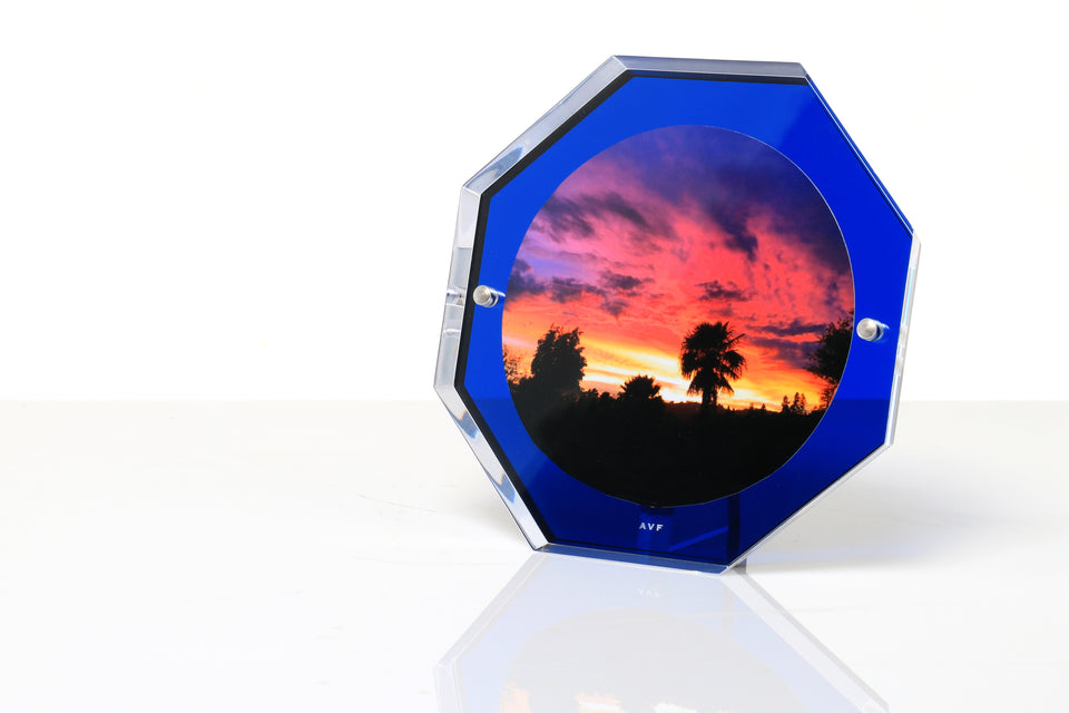 Alexandra Von Furstenberg Acrylic Bolt Hexagon Snap Picture Frame in sapphire for home or office decor
