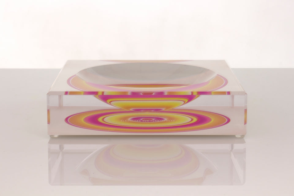 Alexandra Von Furstenberg Acrylic Luxury Custom Candy bowl dish in sunset aura print