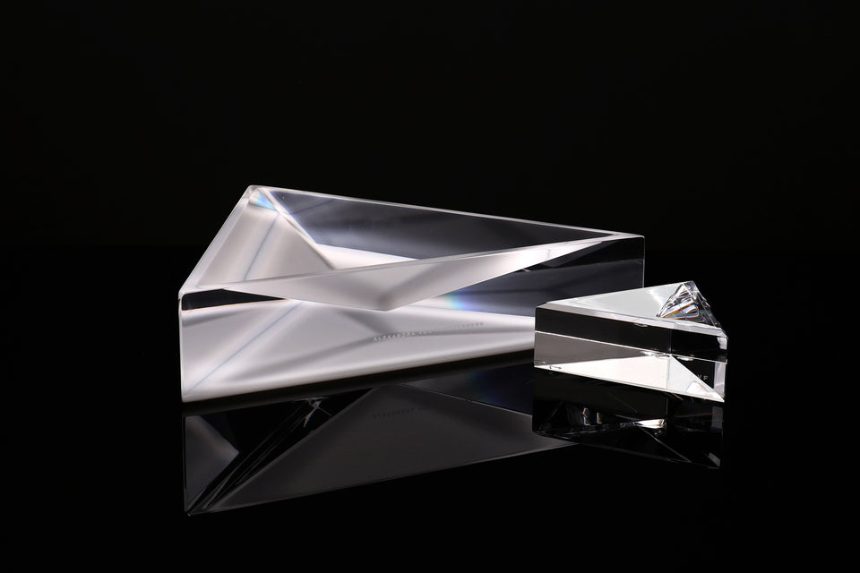 Alexandra Von Furstenberg Triangle shaped Acrylic Delta dish in color white with small size next to it.