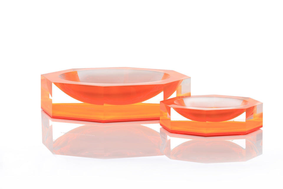 AVF Acrylic Orange Candy Nut Bowls in two sizes next to each other home decor