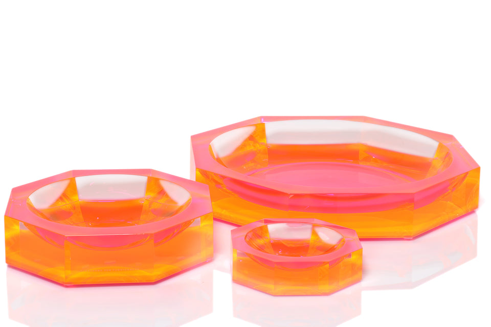 AVF Acrylic Pink Candy Nut Bowls in three sizes next to each other home decor