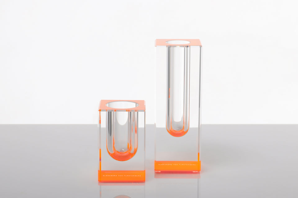 Alexandra Von Furstenberg Acrylic Cylinder Vase with orange accent
