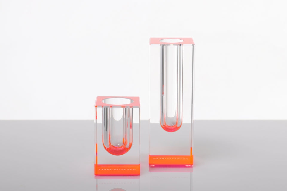 Alexandra Von Furstenberg Acrylic Cylinder Vase with Pink accent