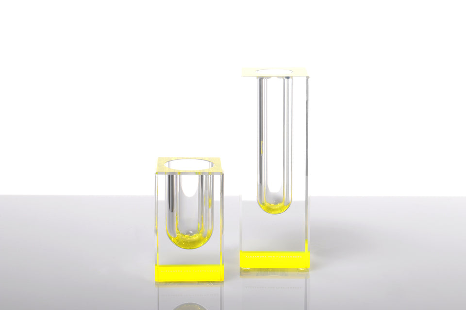 Alexandra Von Furstenberg AVF acrylic lucite bud vase home decor accessory in bright colors in yellow