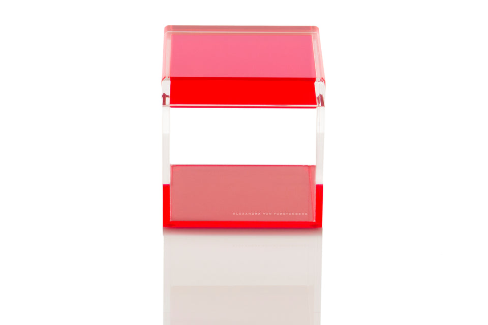 Alexandra Von Furstenberg acrylic cube treasure box in red for desktop storage holder