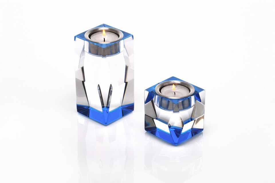 Alexandra Von Furstenberg Acrylic Lucite Votive Tea Light Candelholders in Lagoon blue.