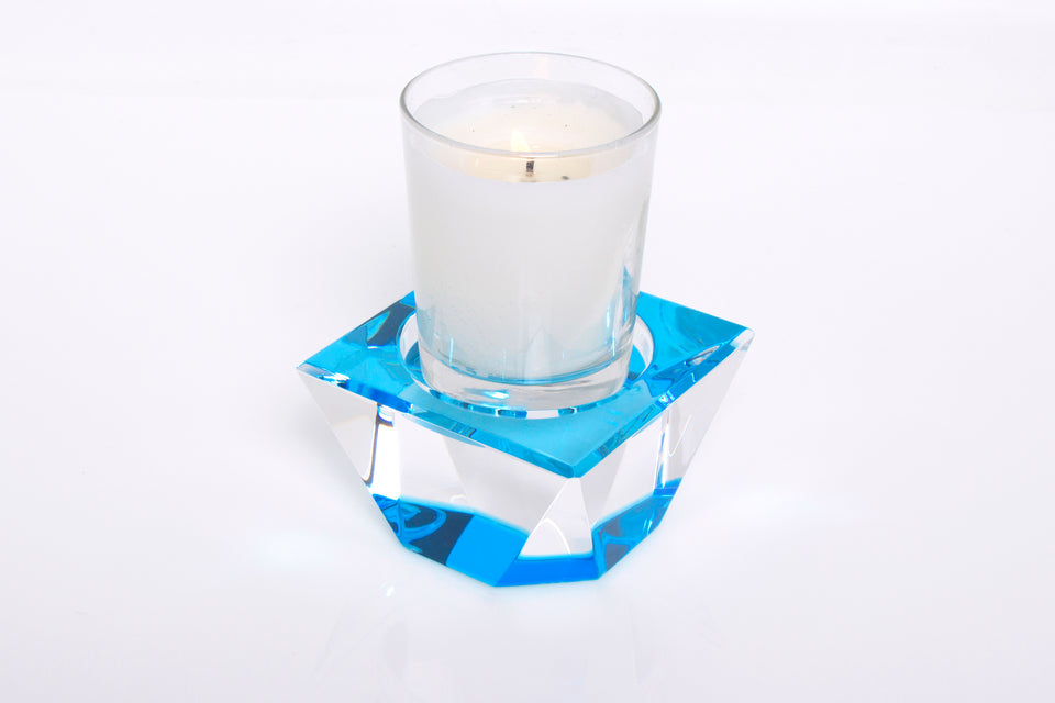 Alexandra Von Furstenberg Acrylic Lucite Votive Tea Light Candle pedestal in Lagoon blue.