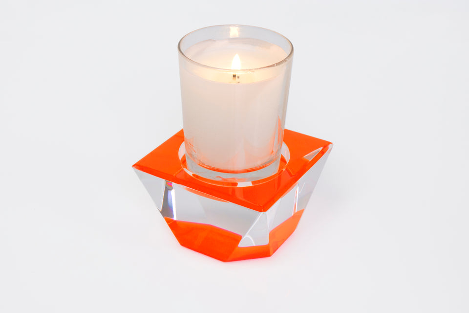 Alexandra Von Furstenberg Acrylic Lucite Votive Tea Light Candle pedestal in orange