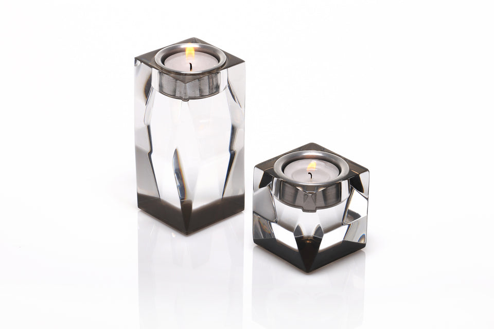 Pair of Alexandra Von Furstenberg Acrylic Lucite Votive Tea Light Candleholders in bronze.