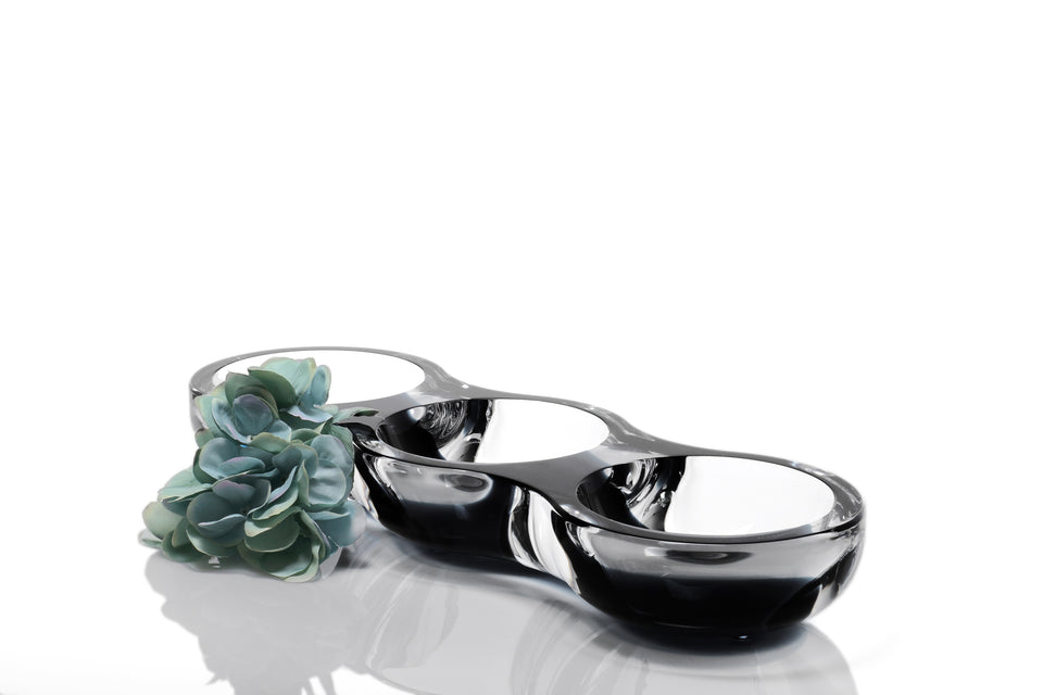 Alexandra Von Furstenberg Acrylic Lucite Triple Snack Dish bowl in Black with succulent