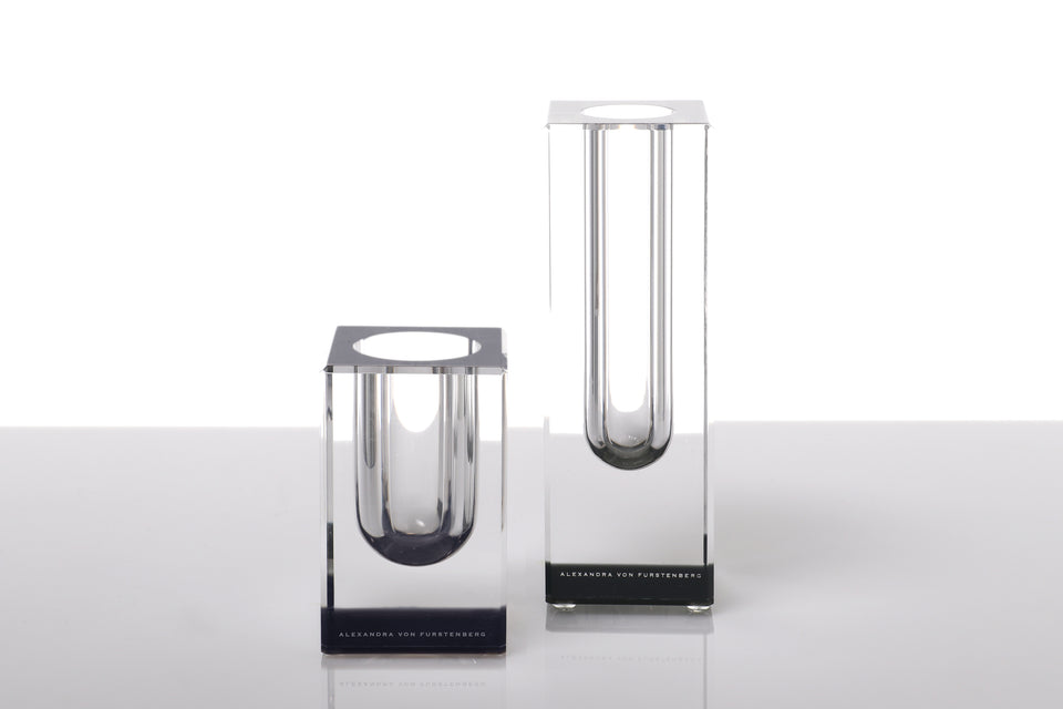 Alexandra Von Furstenberg AVF Acrylic Lucite square cylinder bud vase in grey accent
