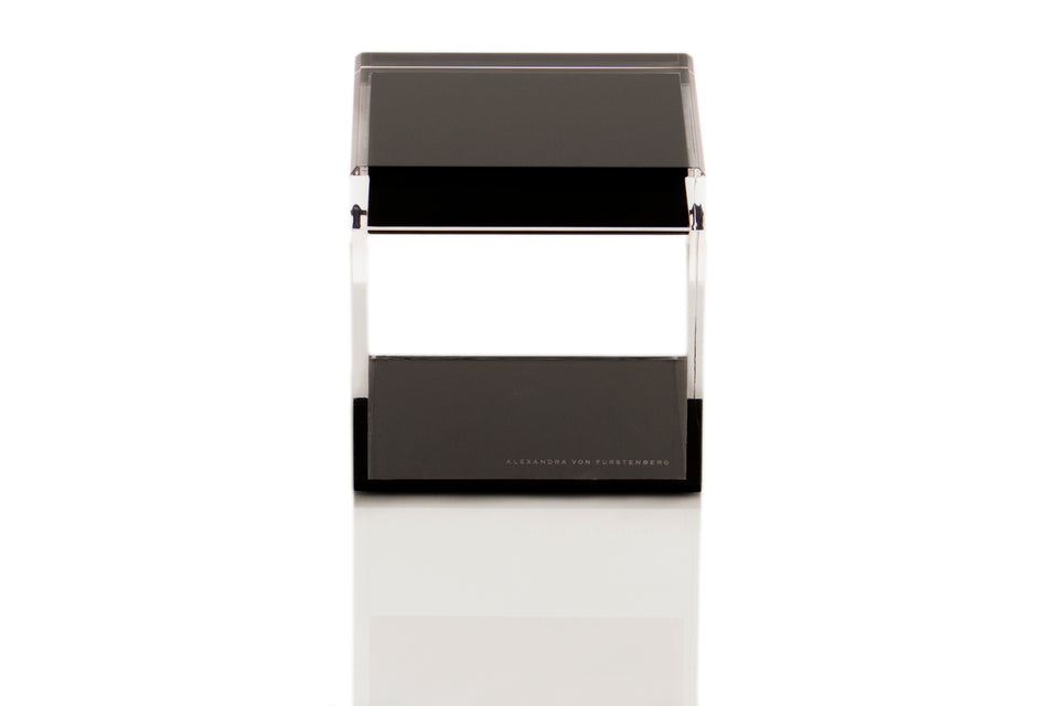 Alexandra Von Furstenberg acrylic cube treasure box in black for desktop storage holder