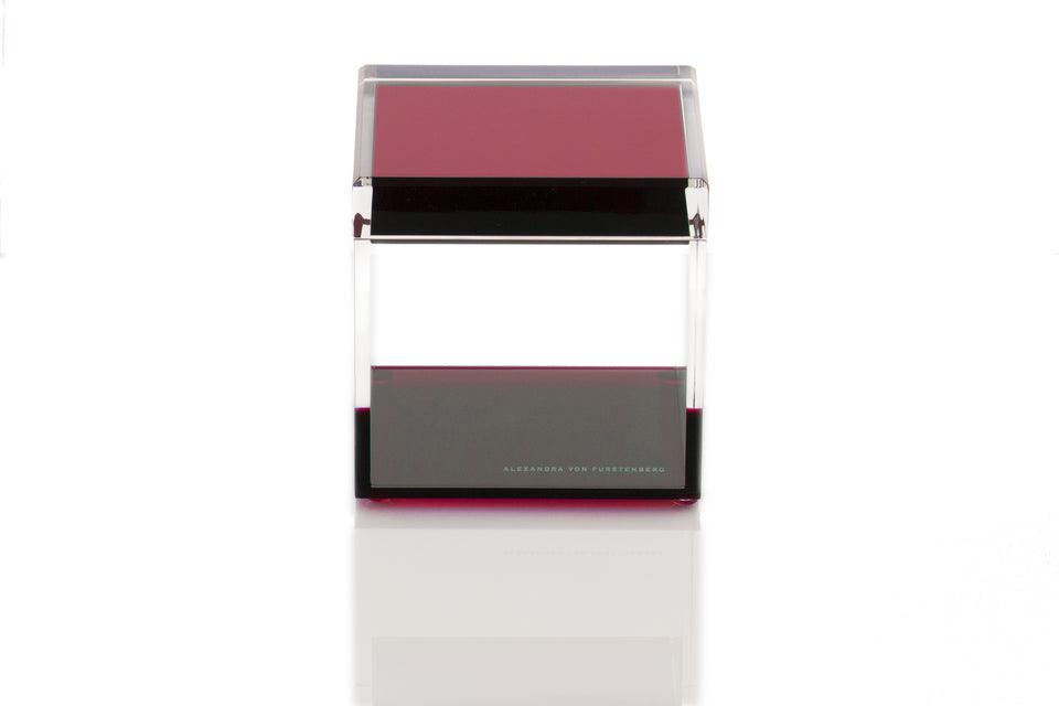 Alexandra Von Furstenberg acrylic cube treasure box in ruby for desktop storage holder