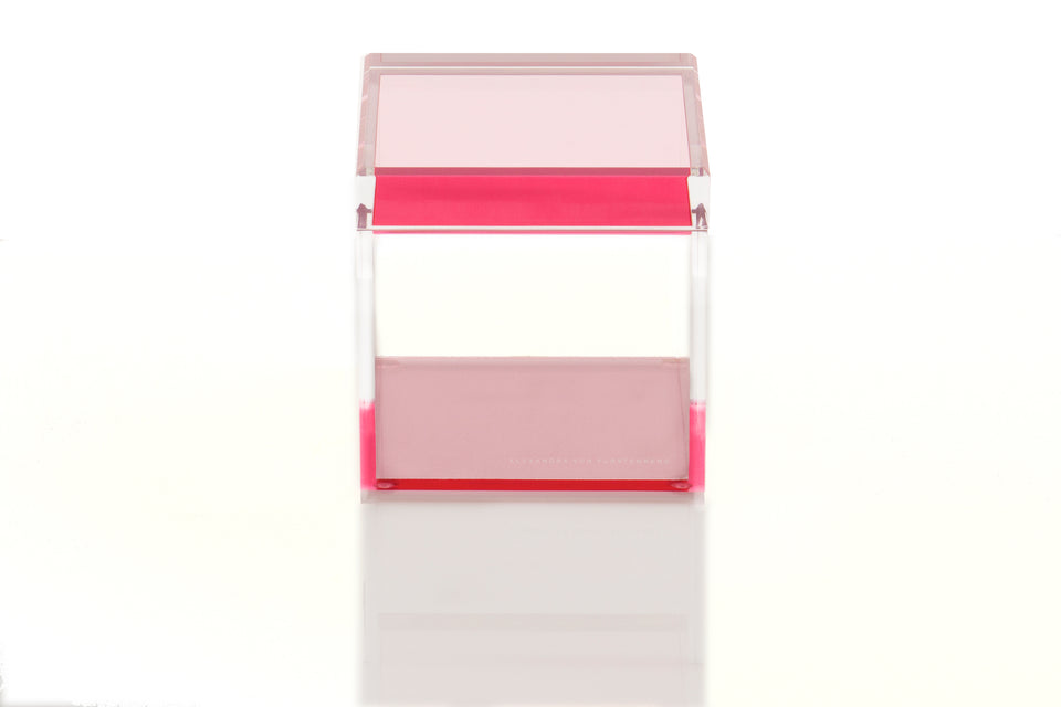 Alexandra Von Furstenberg acrylic cube treasure box in rose for desktop storage holder
