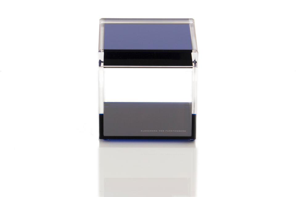 Alexandra Von Furstenberg acrylic cube treasure box in sapphire for desktop storage holder
