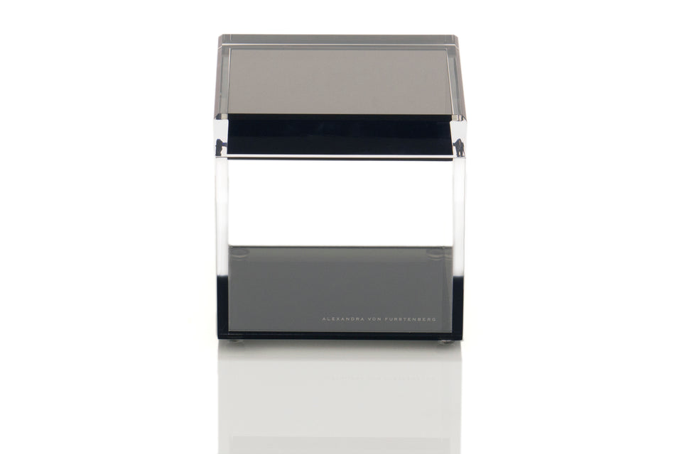 Alexandra Von Furstenberg acrylic cube treasure box in Slate Grey for desktop storage holder