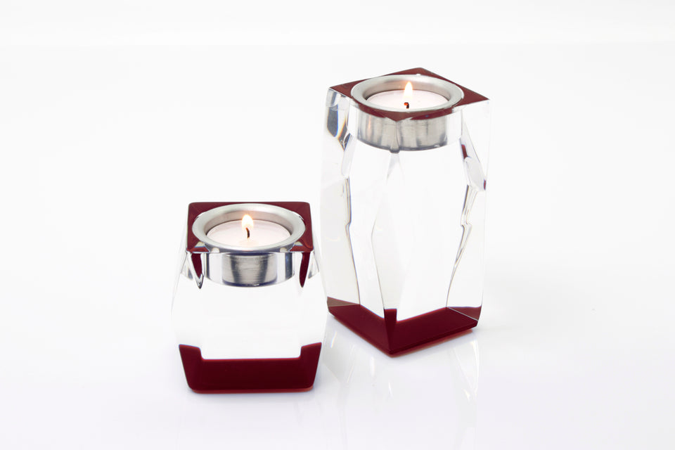 Alexandra Von Furstenberg Acrylic Lucite Votive Tea Light Candleholders in ruby red
