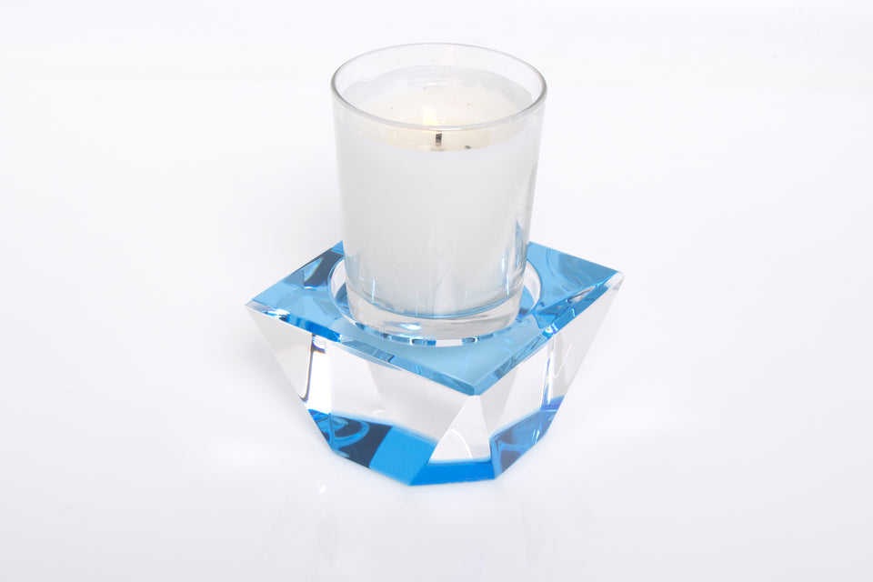 Alexandra Von Furstenberg Acrylic Lucite Votive Tea Light Candle pedestal in blue.
